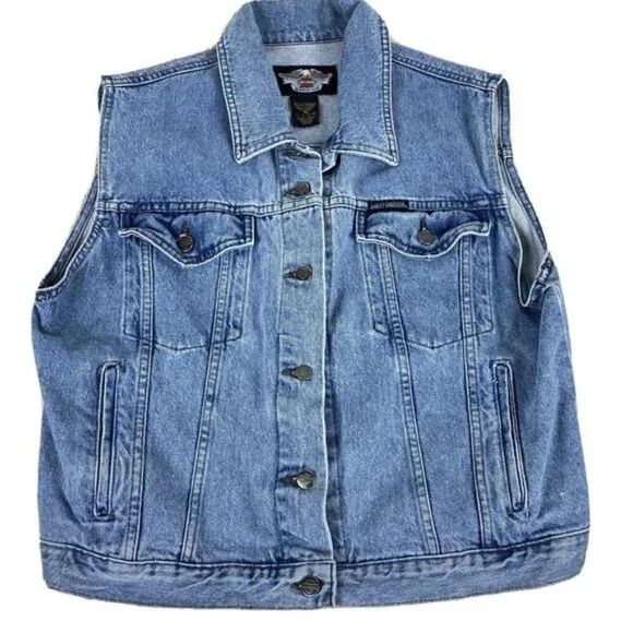 Vintage 90s Authentic Harley Davidson Denim Vest L​​​​​​​​ - Picture 2 of 8